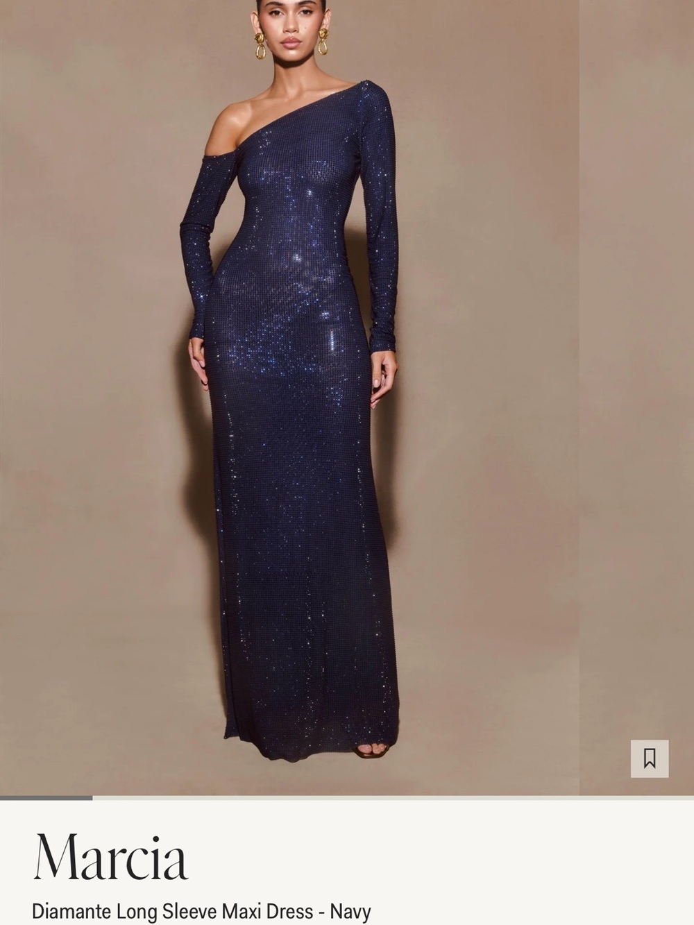 Meshki Navy One-Shoulder Diamante Maxi Dress